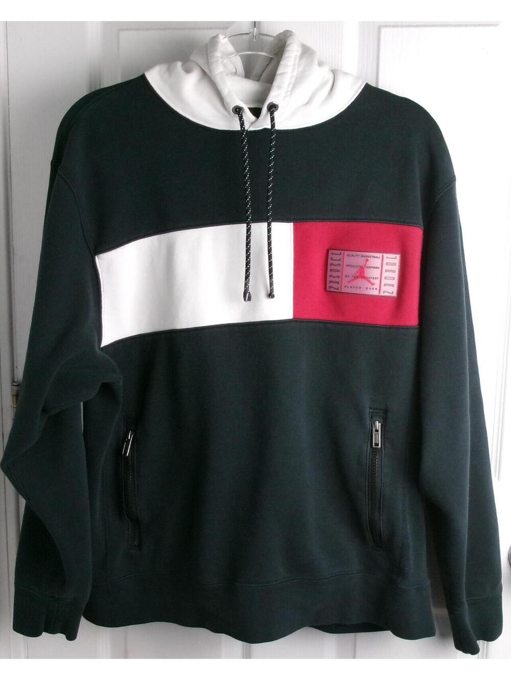Jordan Jumpman Hoodie Mens L Black Red White Colorblock Flight Pullover Fleece